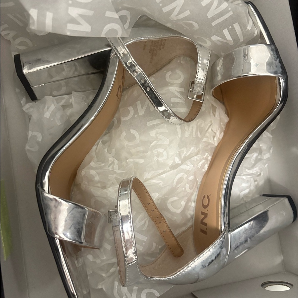 INC International Concepts Metallic Silver Heels